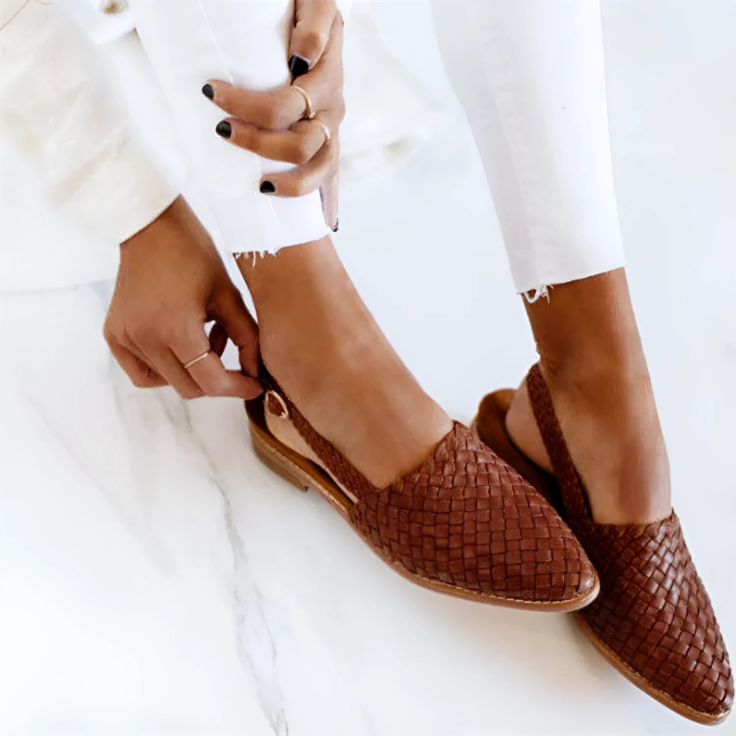 Pointed toe flat sandals with buckle closure in multiple colour options