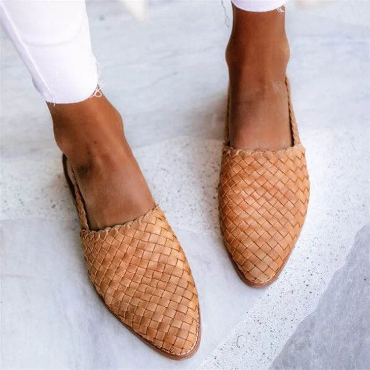 Pointed toe flat sandals with buckle closure in multiple colour options