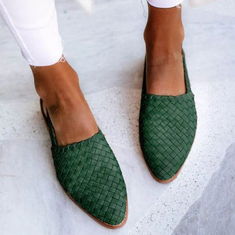 Pointed toe flat sandals with buckle closure in multiple colour options