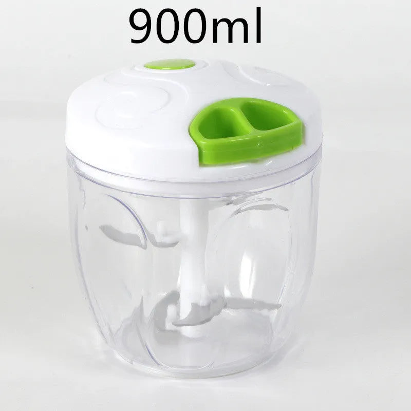 Green manual kitchen chopper with three blades and 500ml container for vegetables