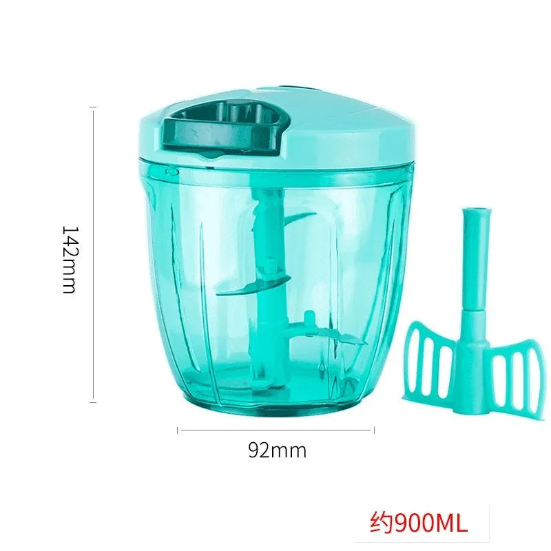 Green manual kitchen chopper with three blades and 500ml container for vegetables