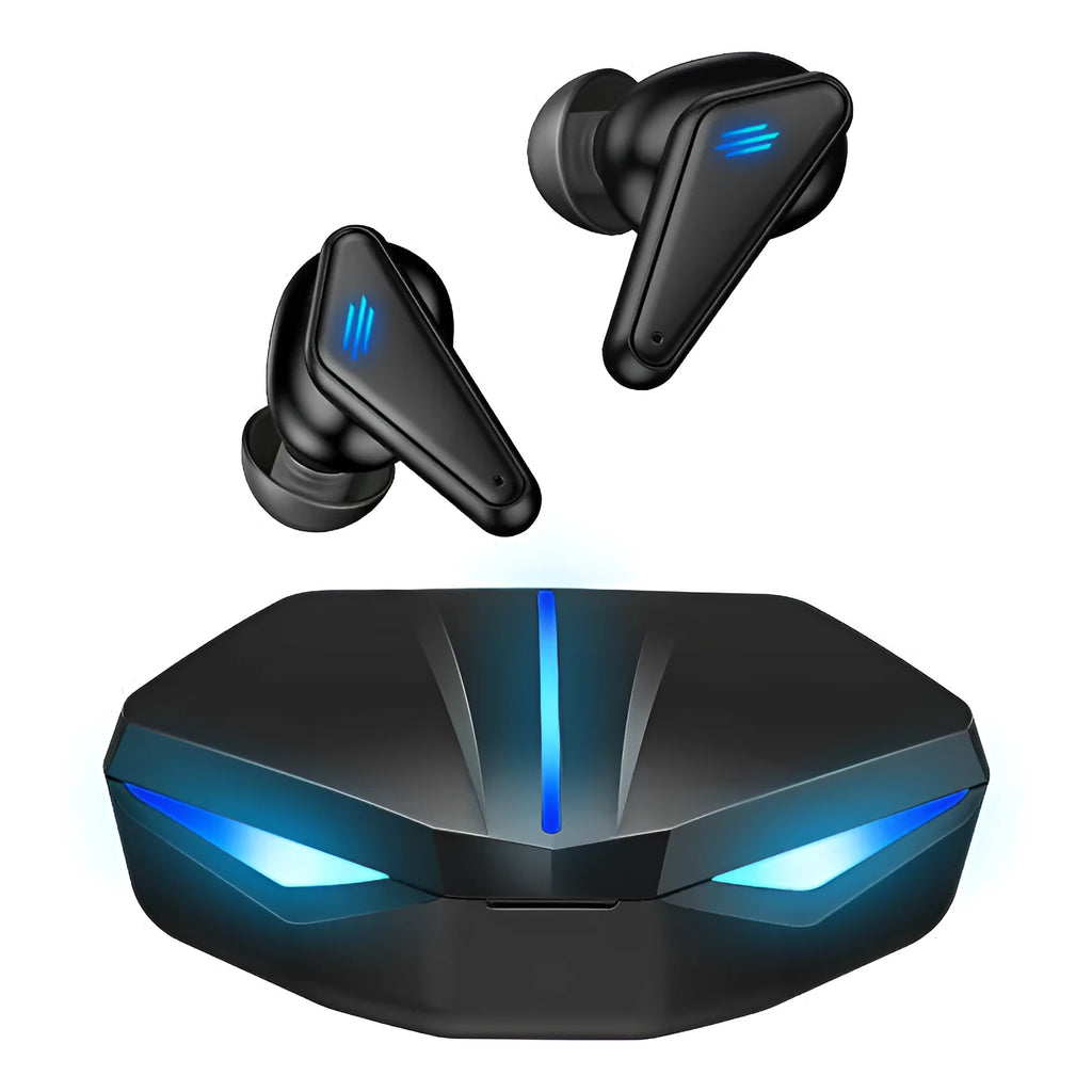 Private Model K55 blue wireless Bluetooth gaming headset earbuds with low latency and battery display features