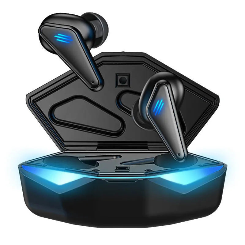 Private Model K55 blue wireless Bluetooth gaming headset earbuds with low latency and battery display features