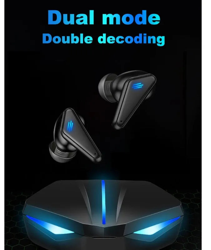Private Model K55 blue wireless Bluetooth gaming headset earbuds with low latency and battery display features