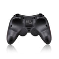 Black wireless Bluetooth gamepad controller for Android and iOS mobile phones on a table.