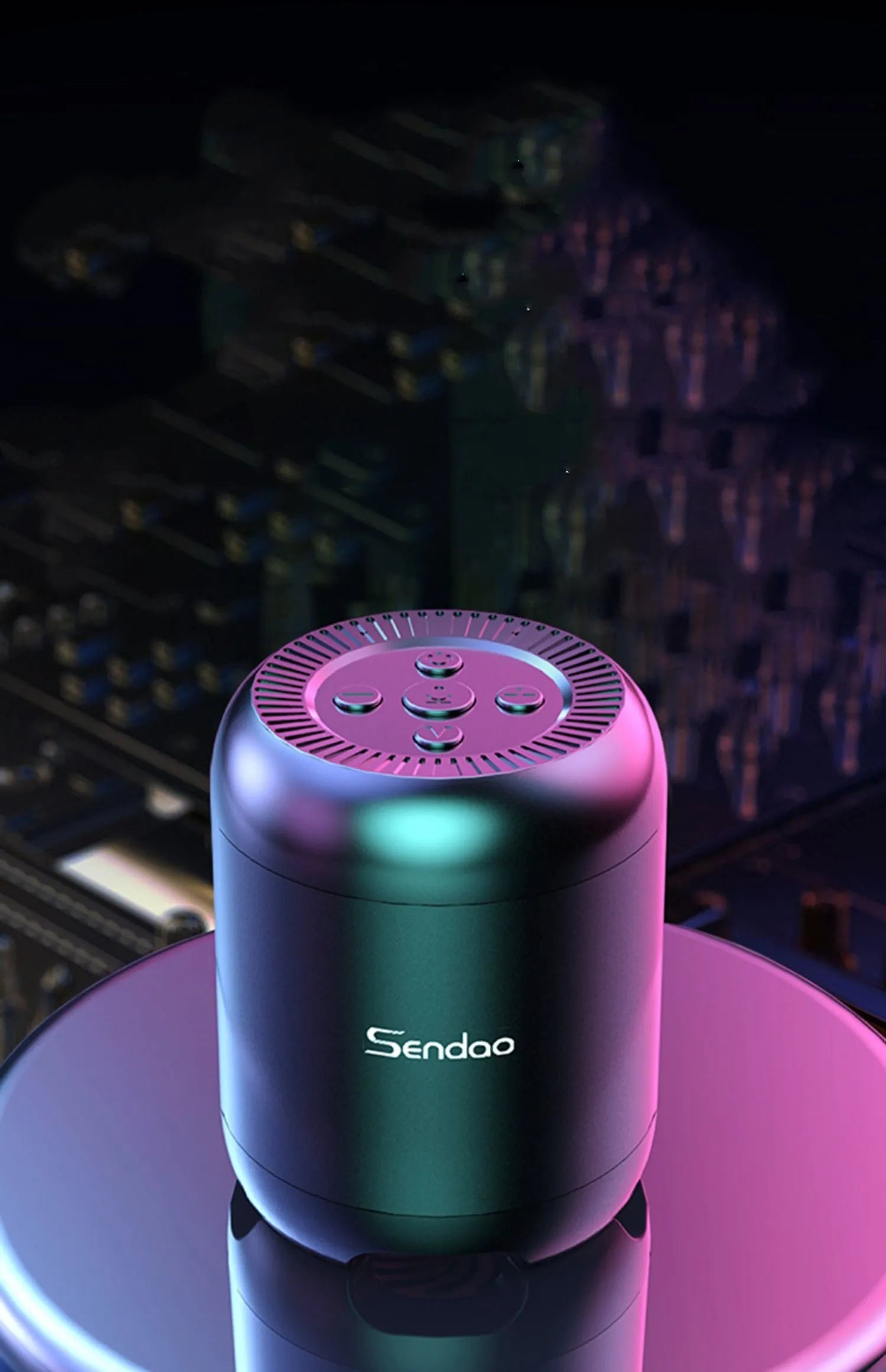 Small black or white portable Bluetooth speaker with a subwoofer, showing compact size.