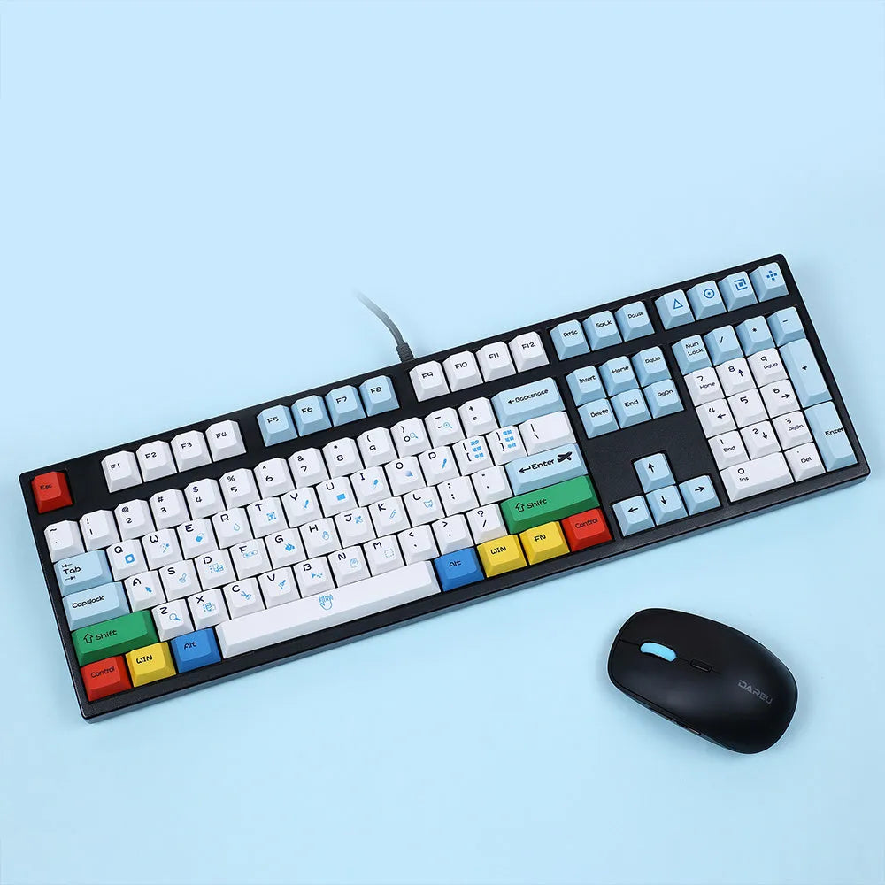 PlayStation theme DIY mechanical keyboard keycaps with blue and white colour scheme and supplementary RGBK colour keys
