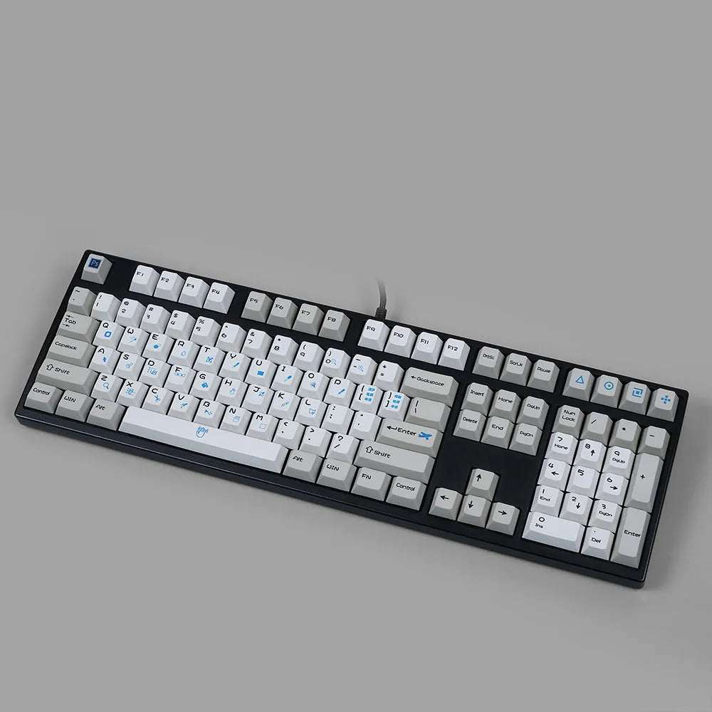 PlayStation theme DIY mechanical keyboard keycaps with blue and white colour scheme and supplementary RGBK colour keys