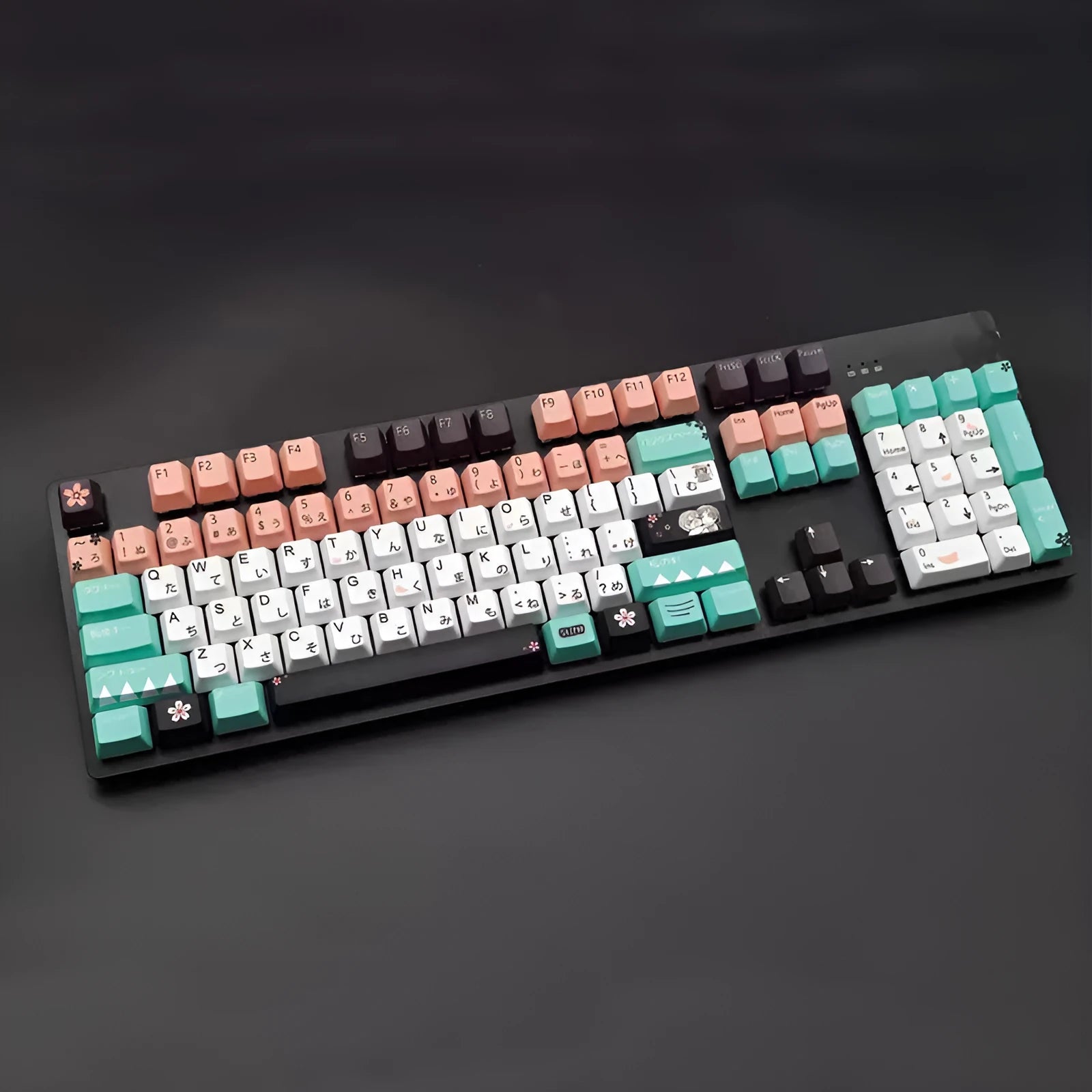 Green mechanical keyboard keycaps compatible with Cherry MX switches with wireless USB connection