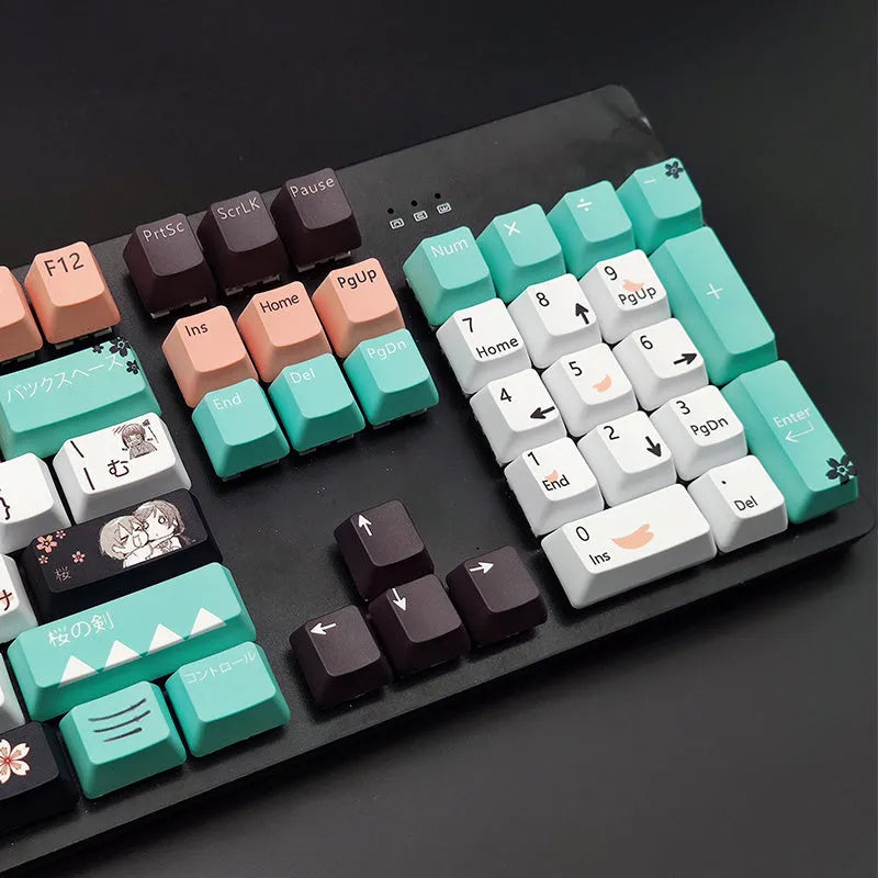 Green mechanical keyboard keycaps compatible with Cherry MX switches with wireless USB connection