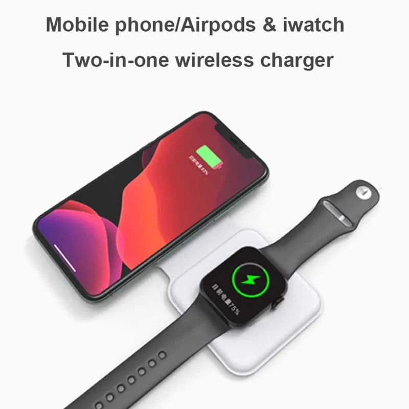 White folding magnetic wireless charger showing angled stand position with phone charging