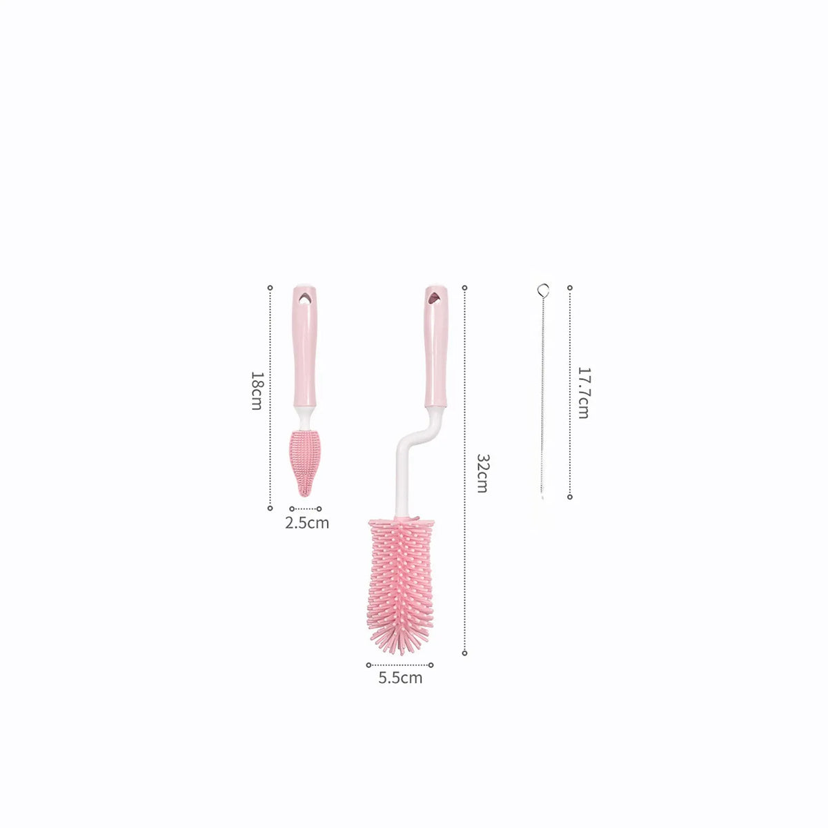 Silicone baby bottle brush set with straw cleaning brush in blue, pink, yellow colours