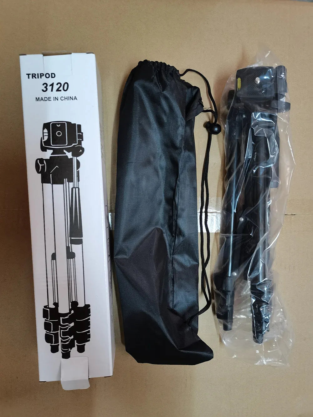 Black aluminium alloy portable tripod with 4-section legs and 3D head, shown extended