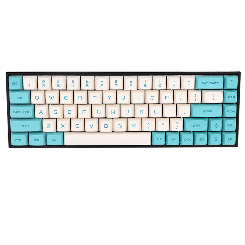Set of PBT keycaps for 68-key mechanical keyboard in nine colour options including blue powder and pink white