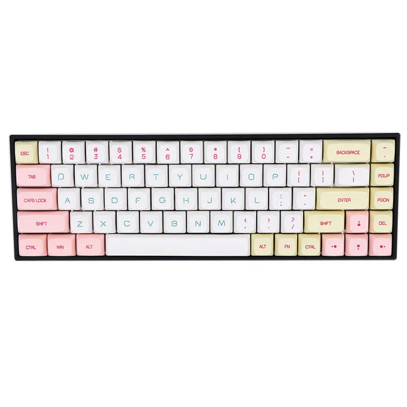 Set of PBT keycaps for 68-key mechanical keyboard in nine colour options including blue powder and pink white