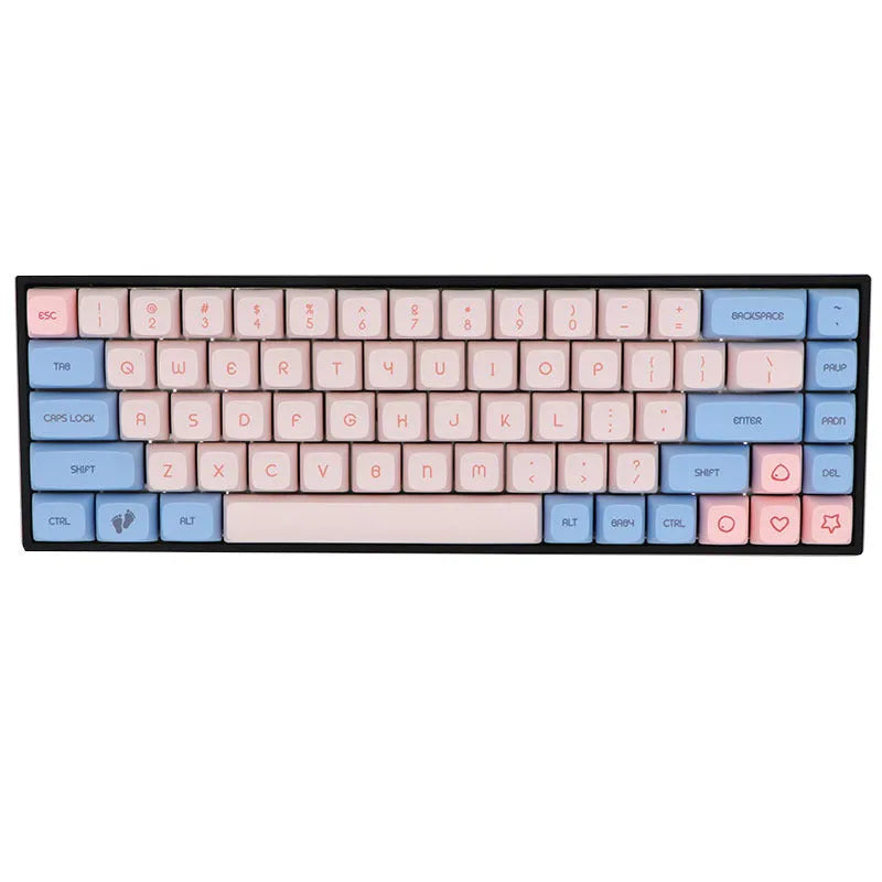 Set of PBT keycaps for 68-key mechanical keyboard in nine colour options including blue powder and pink white