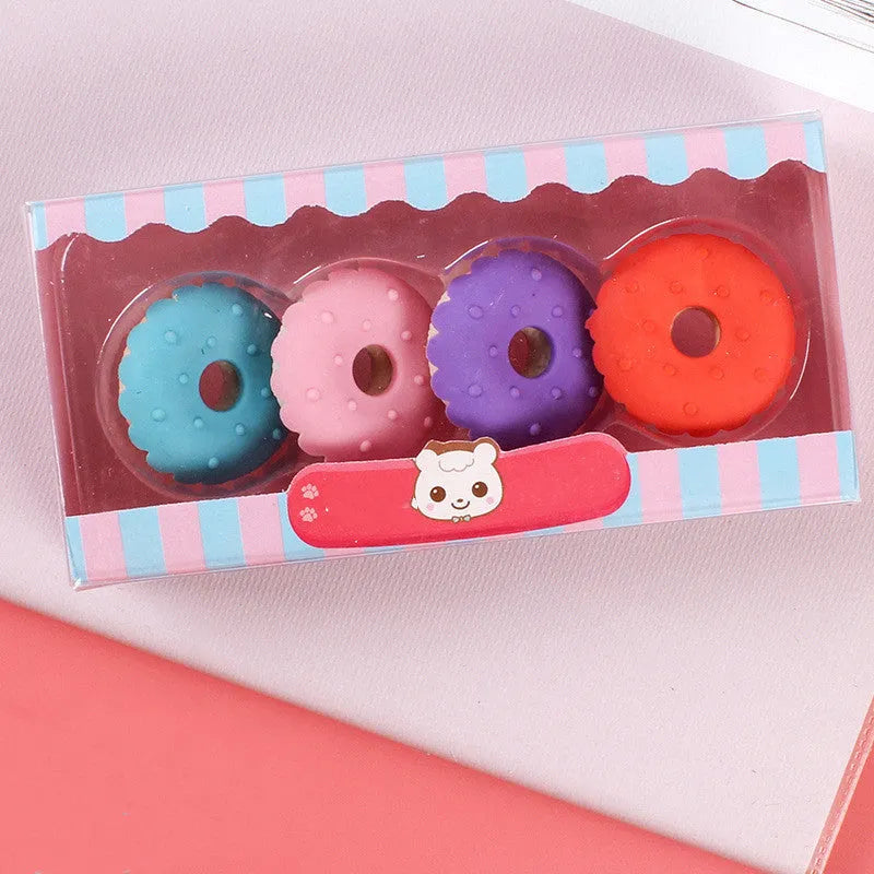 Cartoon eraser gift set with ice cream, doughnut, and lollipop designs for kindergarten children