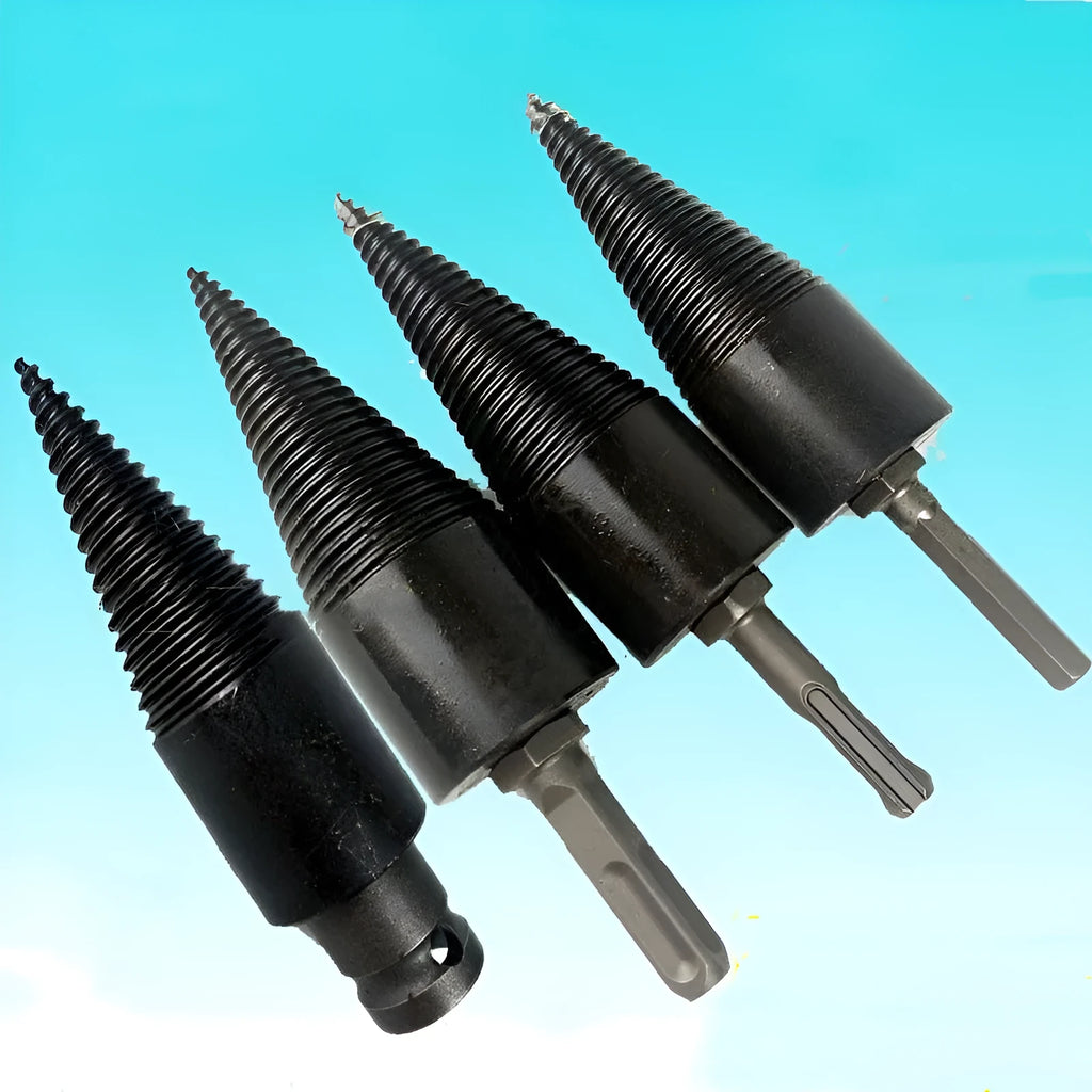 Hexagonal shank firewood splitting drill bit for electric drills and hammers in 32mm and 42mm sizes.