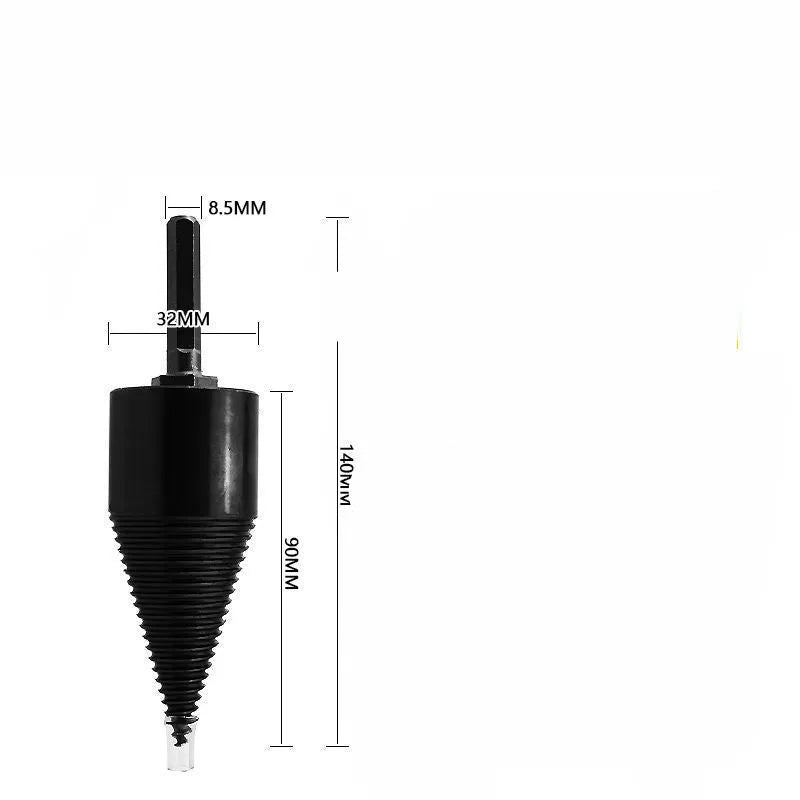Hexagonal shank firewood splitting drill bit for electric drills and hammers in 32mm and 42mm sizes.