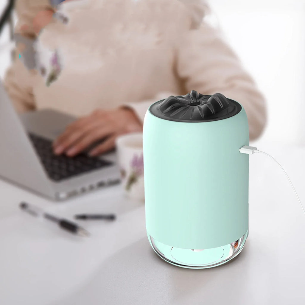 Magic Flame columnar ultrasonic humidifier and essential oil diffuser in white, light blue, or pink