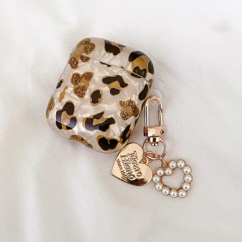Shell yellow leopard print soft TPU flip case for Apple AirPods with optional decorative charms