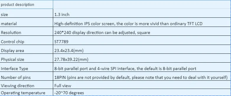 1.3-inch square 240x240 IPS LCD colour display module with 18-pin connector