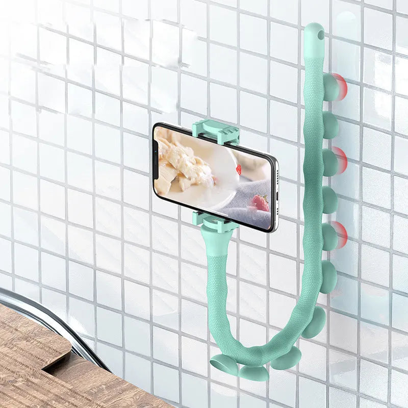 Flexible lazy bracket phone holder with extended 62cm arm showing 360° rotation capability