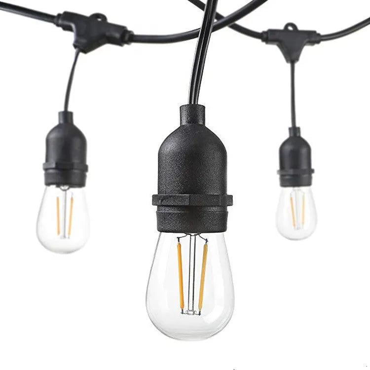 15-metre black decorative light string with 15 bulbs and EU plug for indoor outdoor use