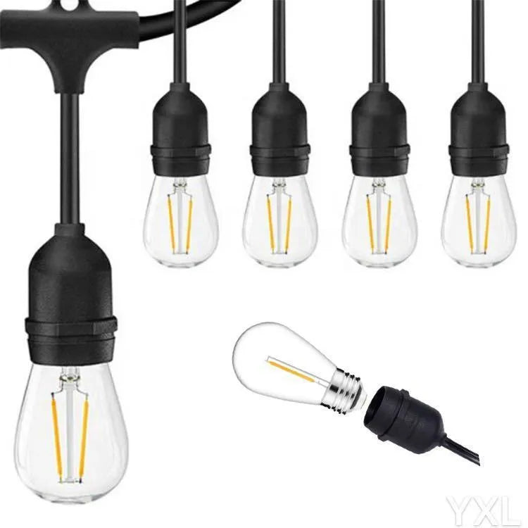 15-metre black decorative light string with 15 bulbs and EU plug for indoor outdoor use