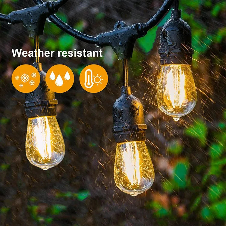 15-metre black decorative light string with 15 bulbs and EU plug for indoor outdoor use