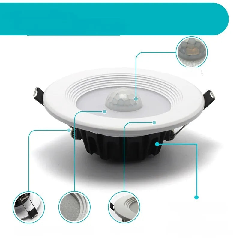 Infrared body sensing LED down light with aluminum housing for ceiling mounting