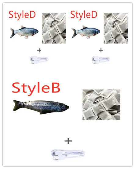 30cm electronic jumping fish cat toy with USB cable in multicolour fish designs