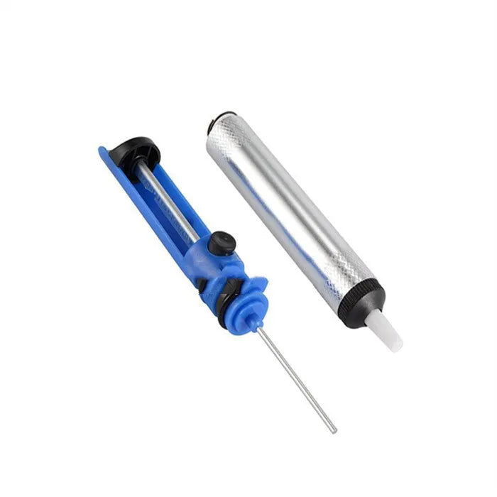 GS-107 manual solder sucker tool in blue, gold, or silver colour for PCB desoldering.