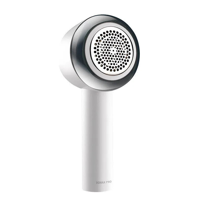 White rechargeable clothes shaver for removing bobbles from jerseys and knitwear fabrics
