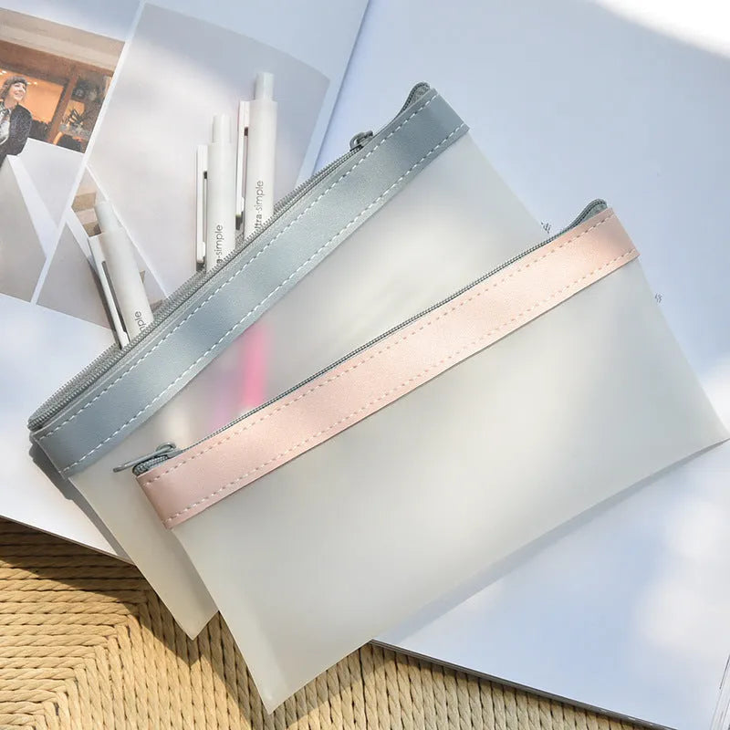 Large capacity TPU pencil case for junior high and high school students, 33.4g, in Beige, Blue, Green, or Pink