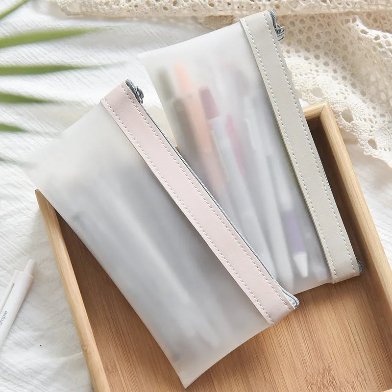 Large capacity TPU pencil case for junior high and high school students, 33.4g, in Beige, Blue, Green, or Pink