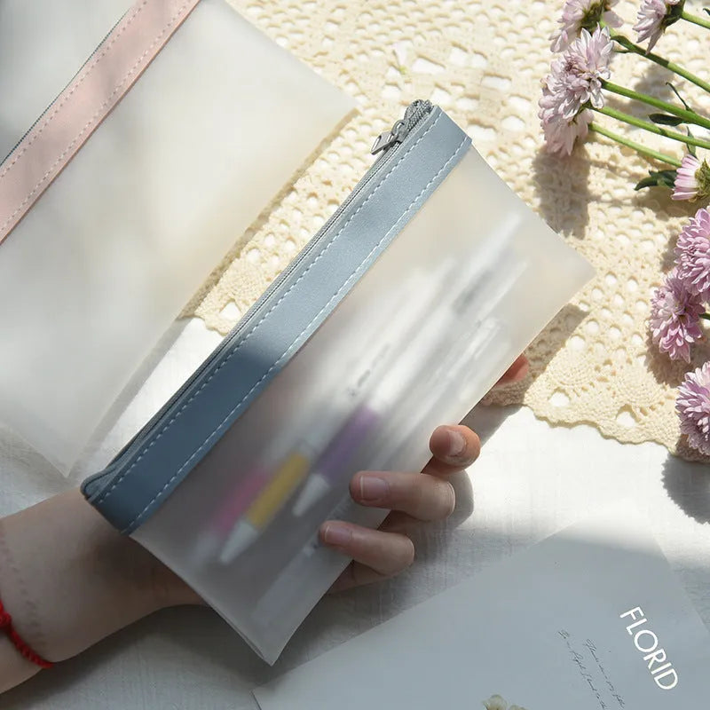 Large capacity TPU pencil case for junior high and high school students, 33.4g, in Beige, Blue, Green, or Pink