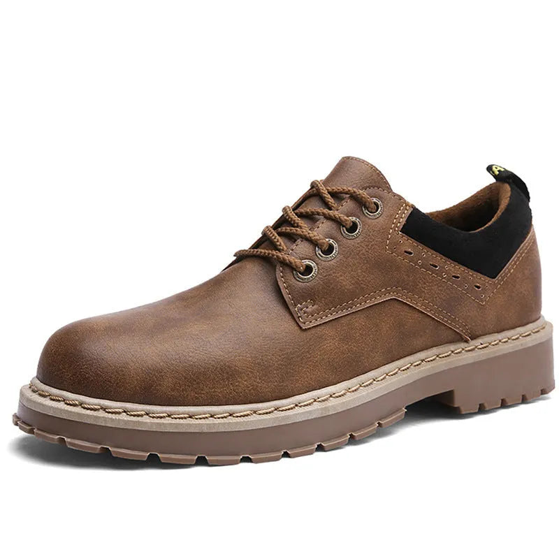 Men's round-toe casual lace-up shoes in artificial PU with rubber sole and textile lining