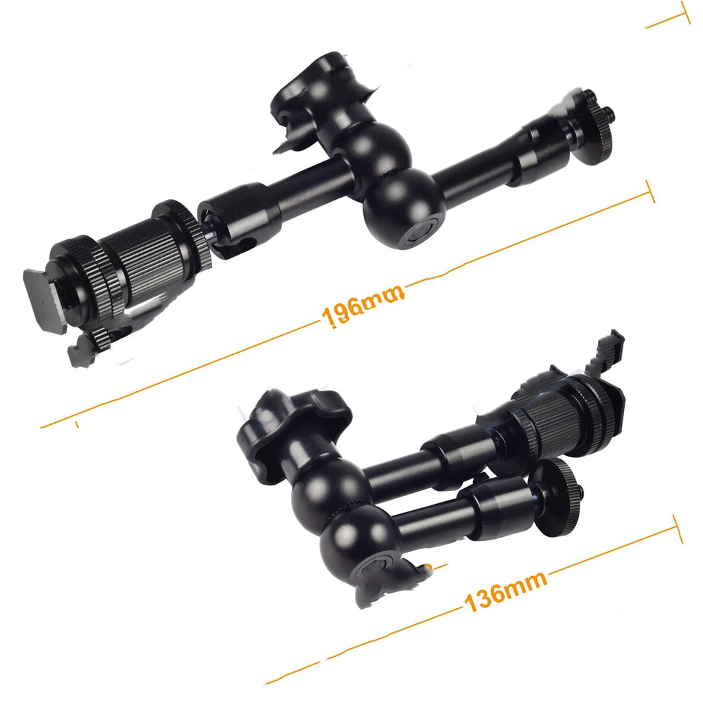 Black 7-inch metal magic friction articulating arm with ball heads for DSLR camera accessory mounting