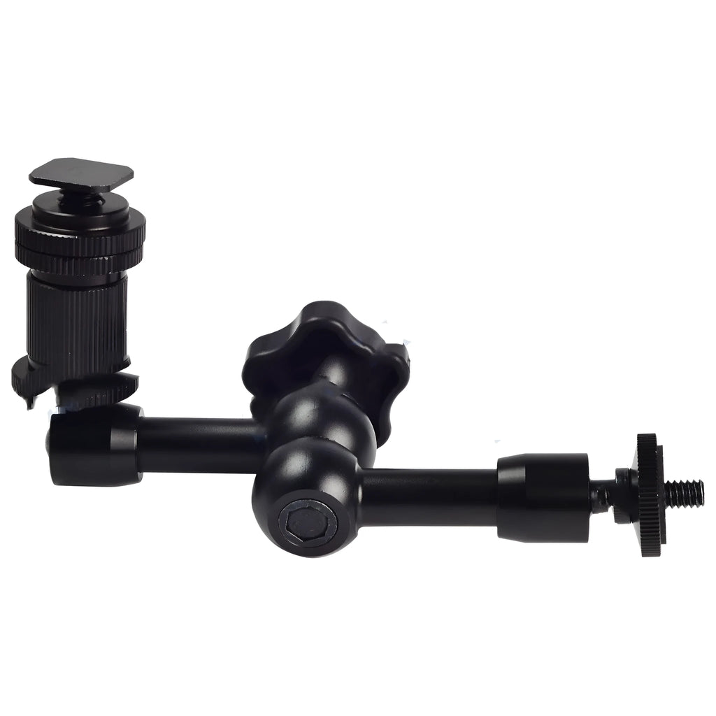Black 7-inch metal magic friction articulating arm with ball heads for DSLR camera accessory mounting