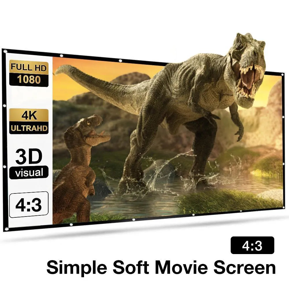 White polyester soft foldable projection screen with a 150 inch 4:3 display area.