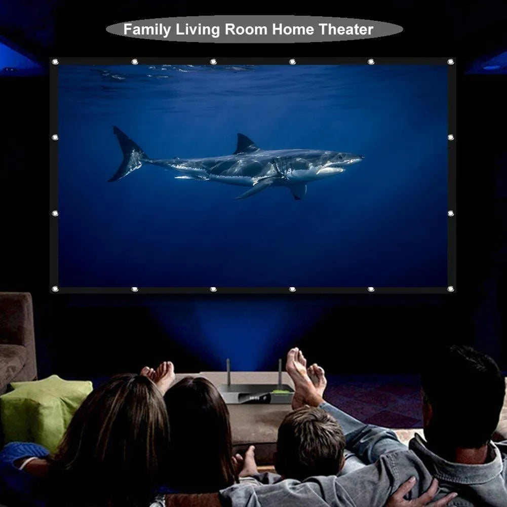 White polyester soft foldable projection screen with a 150 inch 4:3 display area.