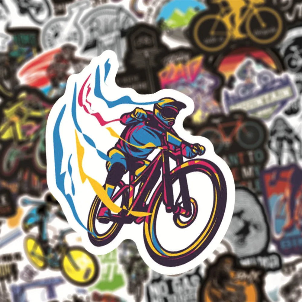 Sheet of 50 self-adhesive mountain bike doodle stickers for MTB and skateboard decoration