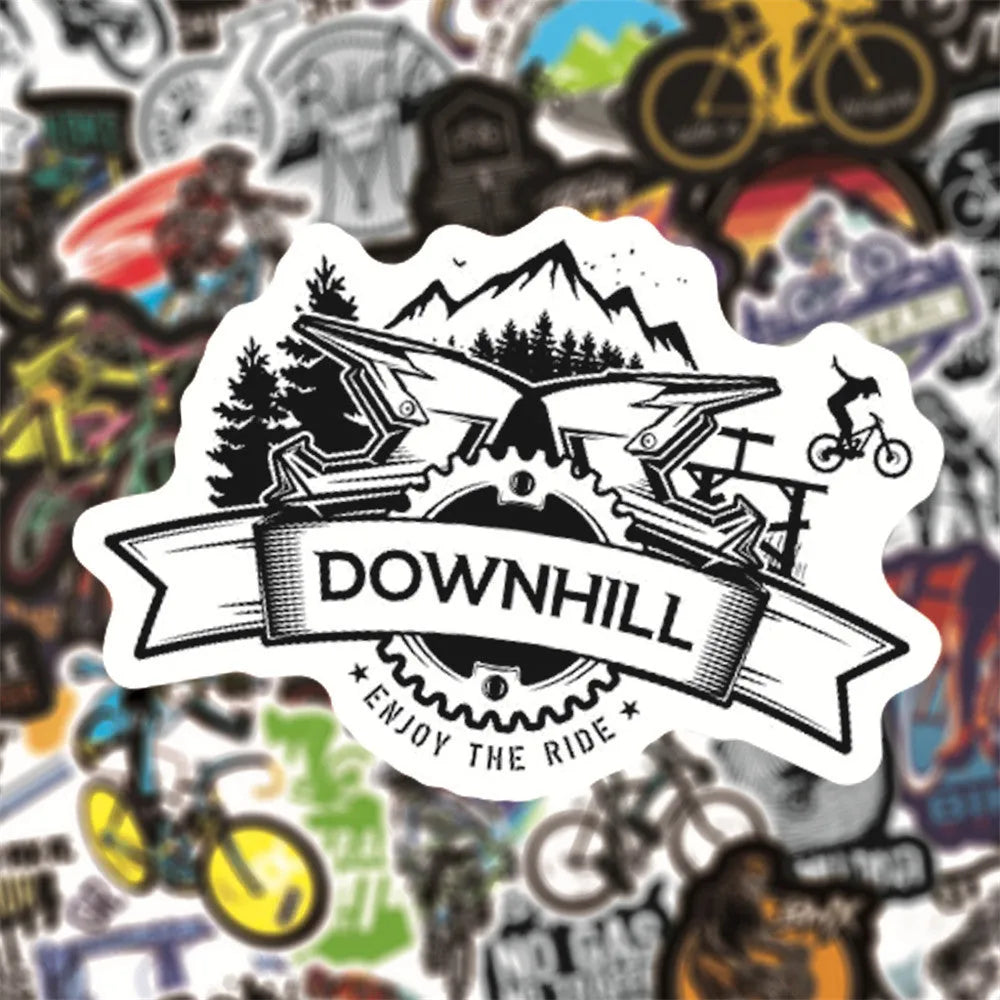 Sheet of 50 self-adhesive mountain bike doodle stickers for MTB and skateboard decoration