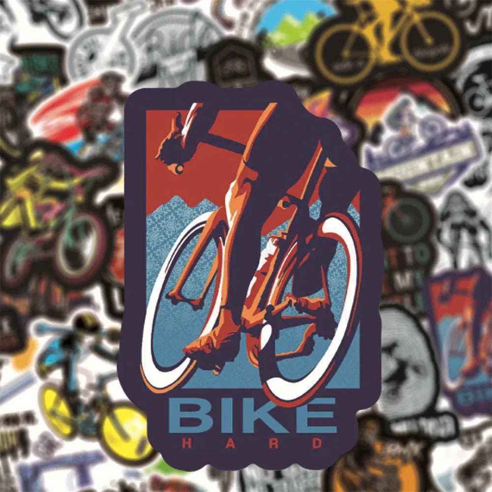 Sheet of 50 self-adhesive mountain bike doodle stickers for MTB and skateboard decoration
