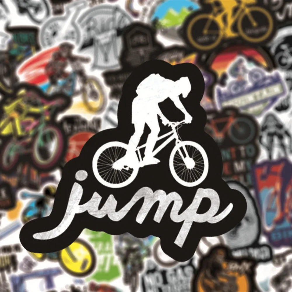 Sheet of 50 self-adhesive mountain bike doodle stickers for MTB and skateboard decoration