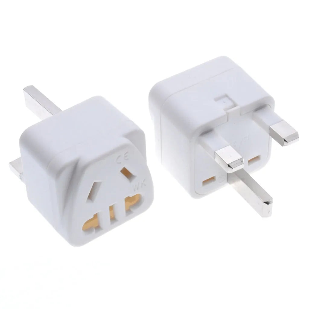 Square three plug international power conversion adapter in white or black with 2P+E grounding