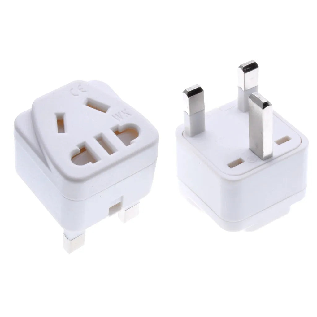 Square three plug international power conversion adapter in white or black with 2P+E grounding