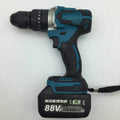 21V cordless multi-function impact drill and screwdriver with lithium battery on a workbench