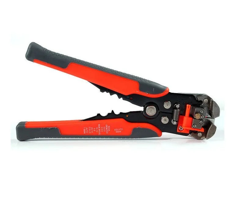 Yellow automatic wire stripper crimper cutter multitool with adjustment screw